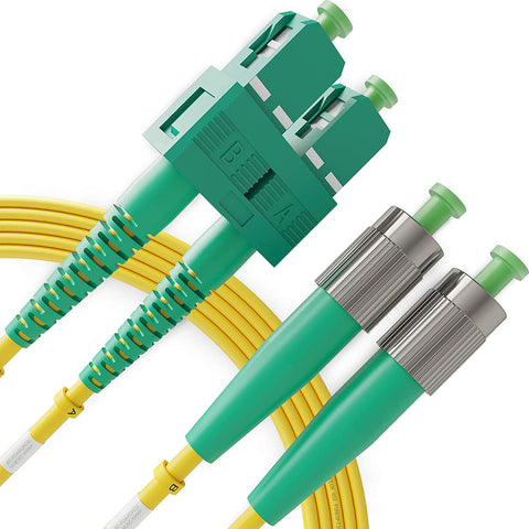SC to FC OS1 Single Mode Duplex APC Fiber Patch Cable / TAA Compliant 20m