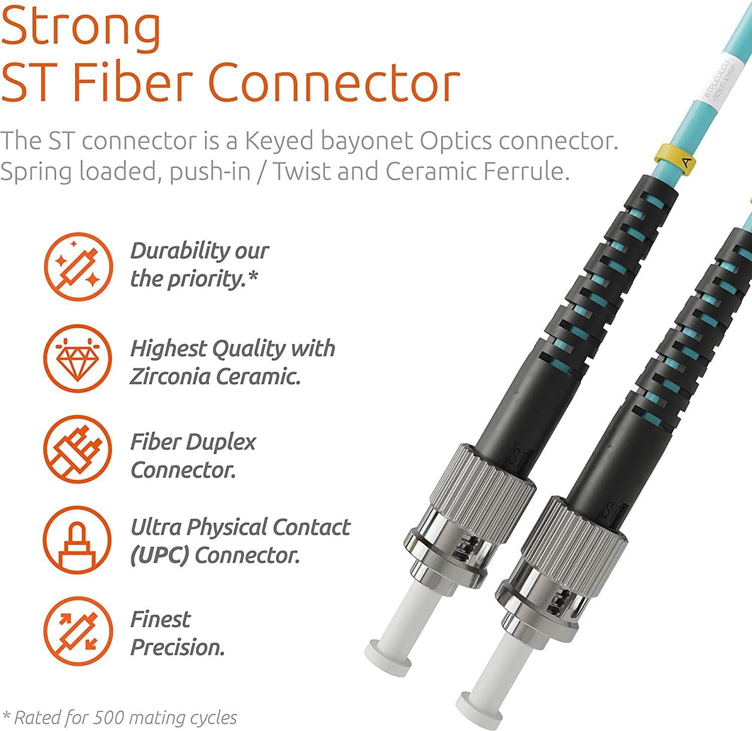 LC to ST OM3 10G Multimode Duplex UPC Fiber Patch Cable