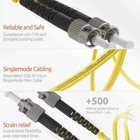 ST to ST OS2 Single mode Duplex Fiber Patch Cable 9/125 - Beyondtech