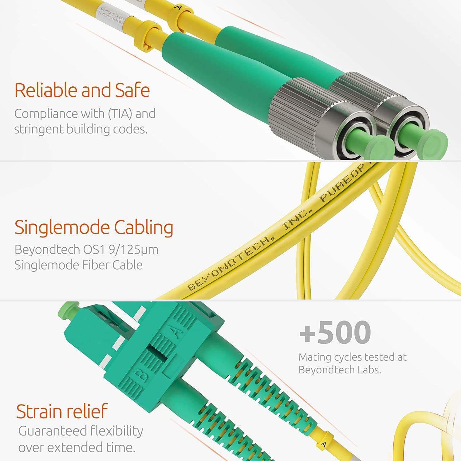 SC to LC APC/UPC OS1 Single Mode Simplex Fiber Patch Cable Beyondtech